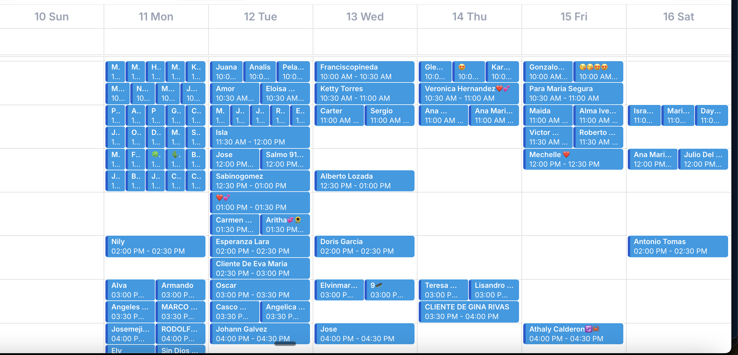 112 citas: en 7 días, calendario real de un cliente activo